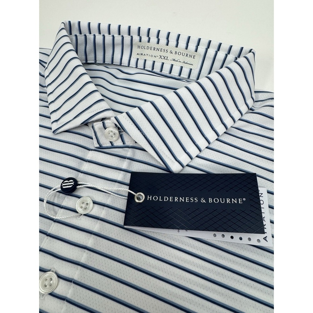 NWT Holderness & Bourne Airation "The Springer" Polo Shirt White Stripe XXL $118